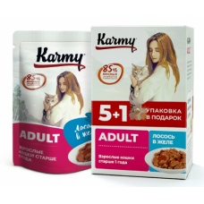 KARMY НАБОР (5+1) ADULT корм для кошек консервы Лосось в желе. Вес: 5х80 г