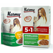 KARMY НАБОР (5+1) ADULT корм для кошек консервы Курица в соусе. Вес: 5х80 г